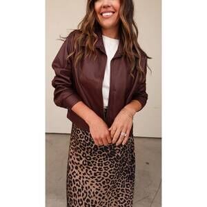NEW ALLIE ROSE relaxed long sleeve faux leather jacket in wine